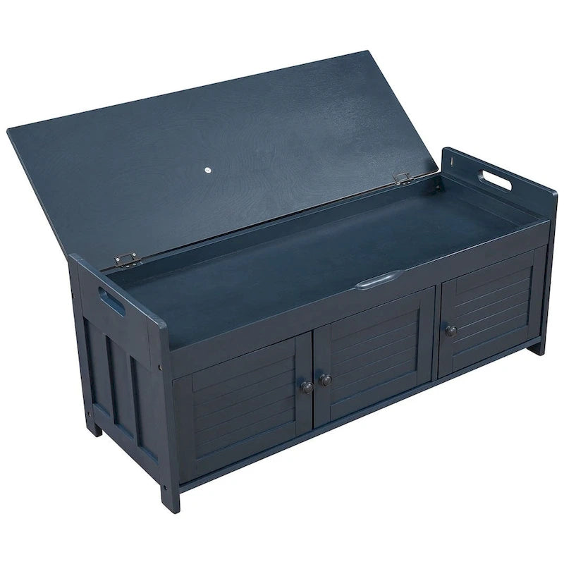 Banc de rangement en bois à 3 tiroirs avec coussin