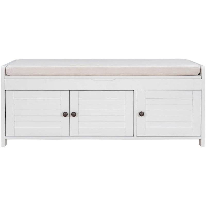 Banc de rangement en bois à 3 tiroirs avec coussin