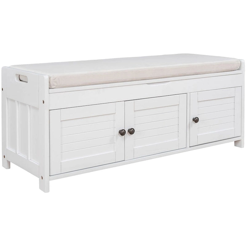 Banc de rangement en bois à 3 tiroirs avec coussin