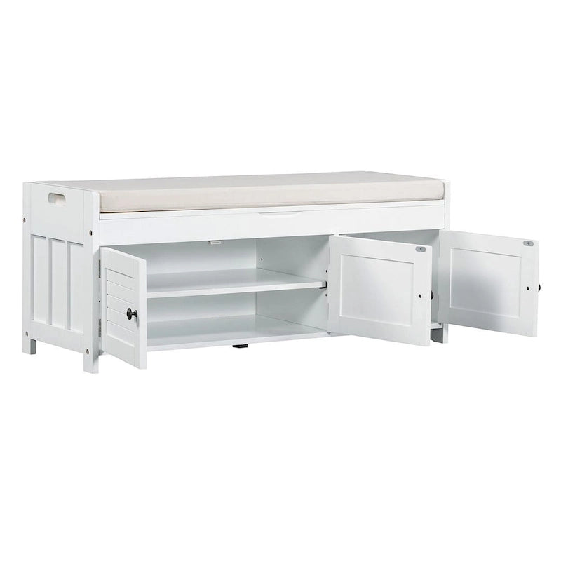 Banc de rangement en bois à 3 tiroirs avec coussin