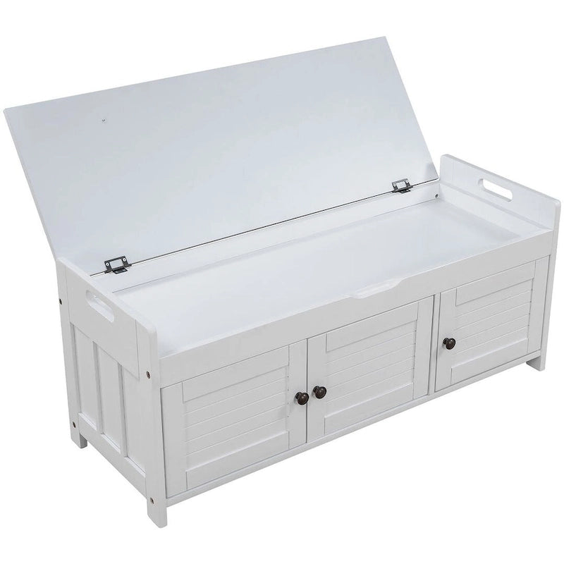 Banc de rangement en bois à 3 tiroirs avec coussin