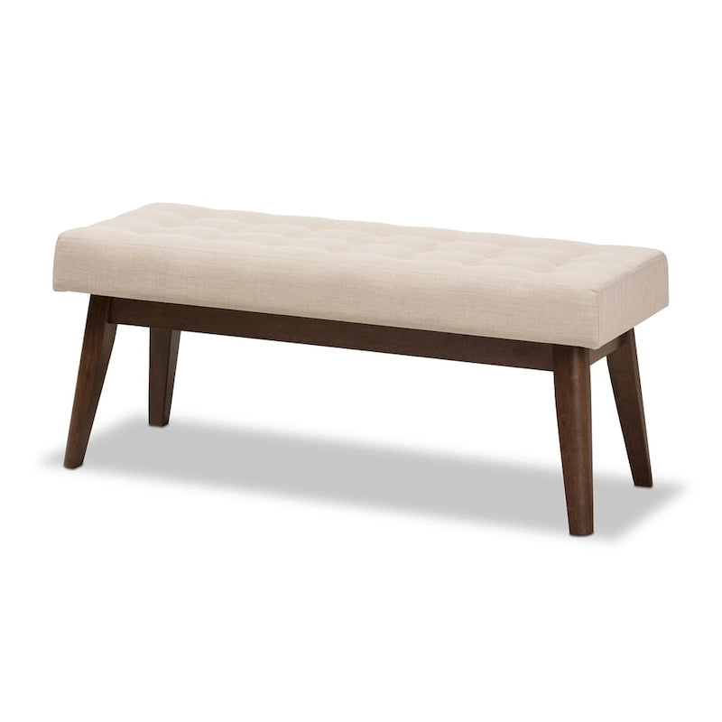 Banc capitonné en tissu, style milieu de siècle