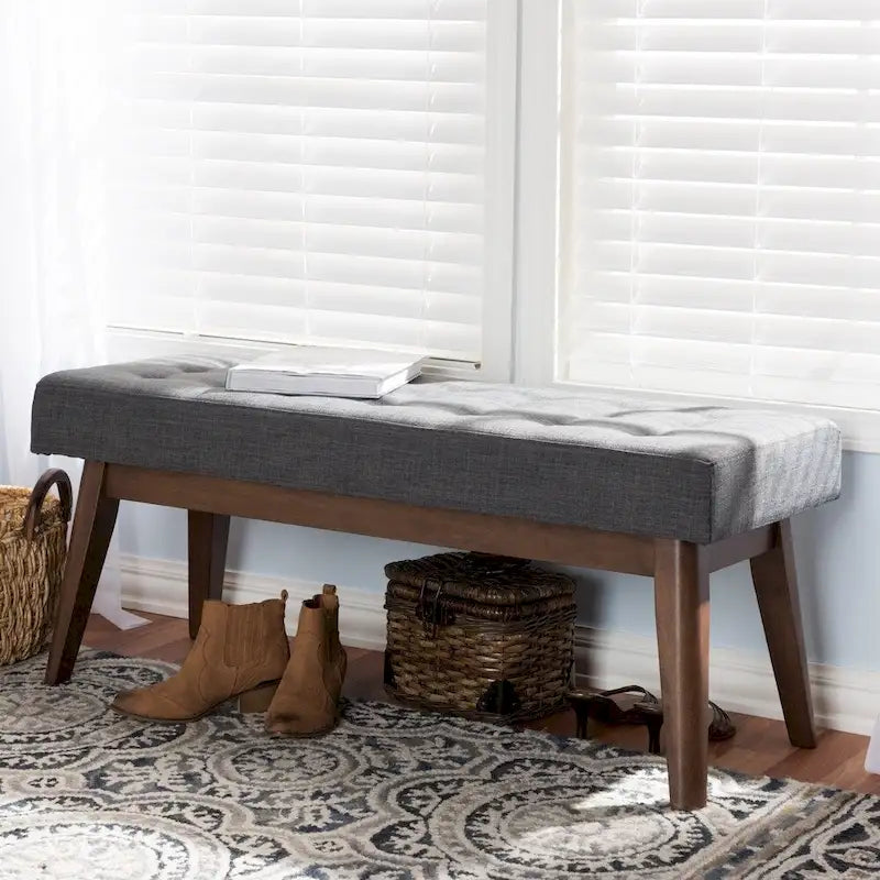 Banc capitonné en tissu, style milieu de siècle