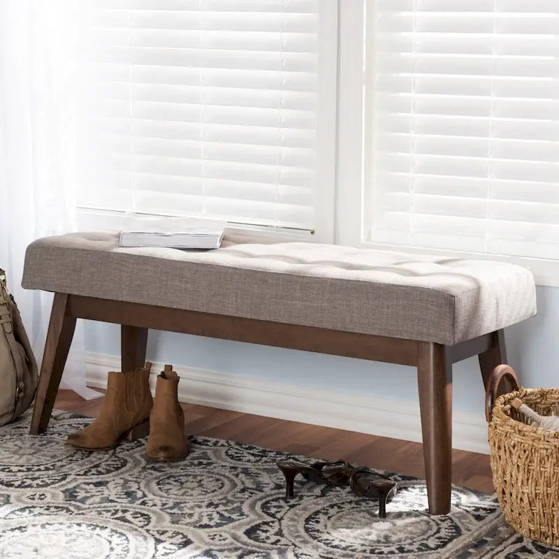 Banc capitonné en tissu, style milieu de siècle