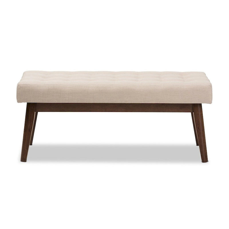 Banc capitonné en tissu, style milieu de siècle