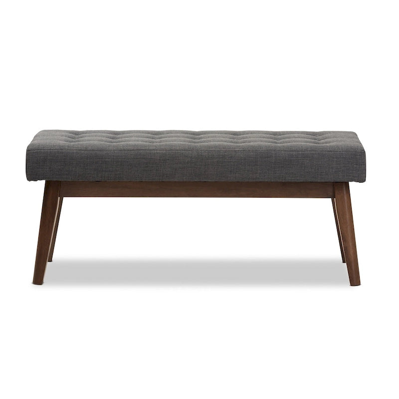 Banc capitonné en tissu, style milieu de siècle