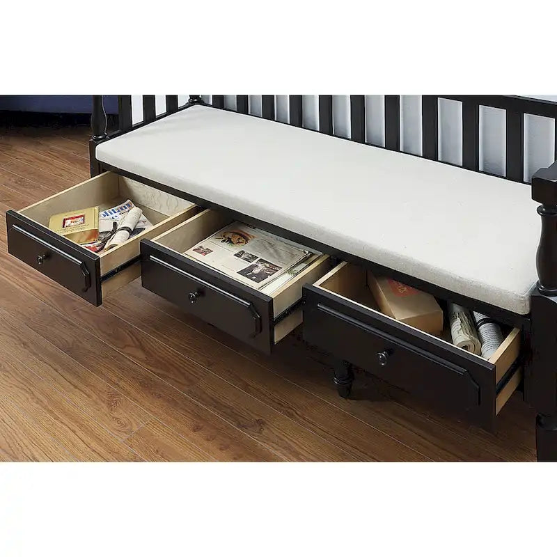Banc de rangement capitonné en tissu avec 3 tiroirs, style fermette