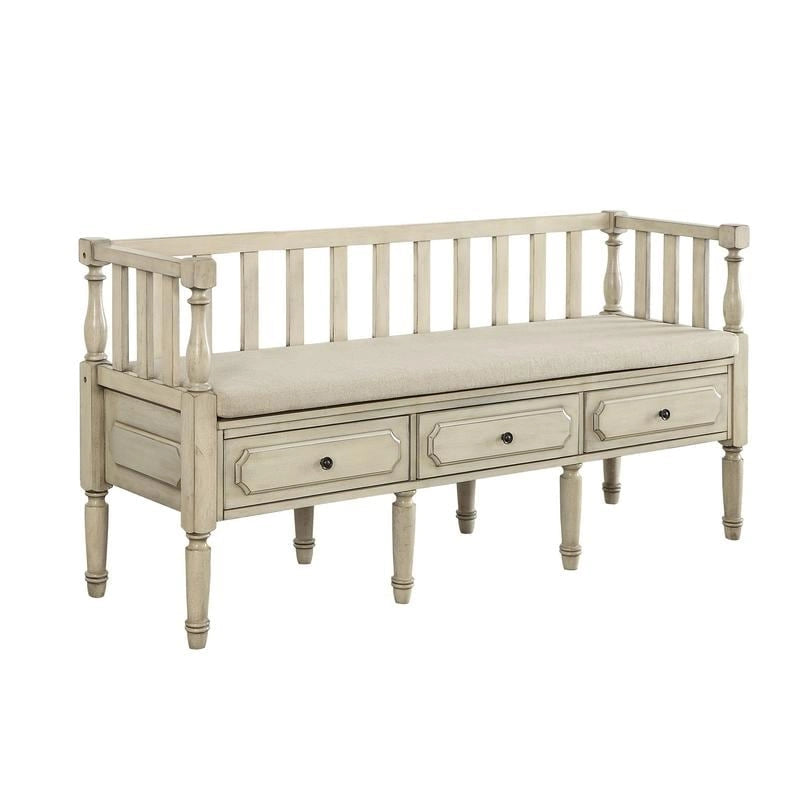 Banc de rangement capitonné en tissu avec 3 tiroirs, style fermette