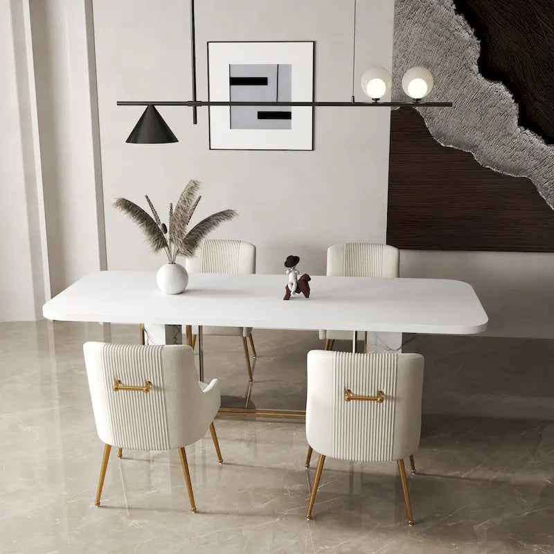 Chaise de salle à manger ou de coiffeuse en velours plissé bouclé style glamour moderne (lot de 2) avec poignée arrière