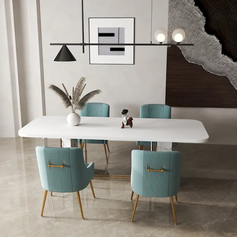 Chaise de salle à manger ou de coiffeuse en velours plissé bouclé style glamour moderne (lot de 2) avec poignée arrière