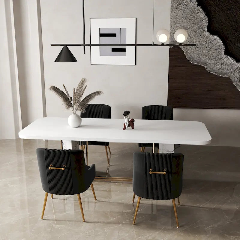 Chaise de salle à manger ou de coiffeuse en velours plissé bouclé style glamour moderne (lot de 2) avec poignée arrière