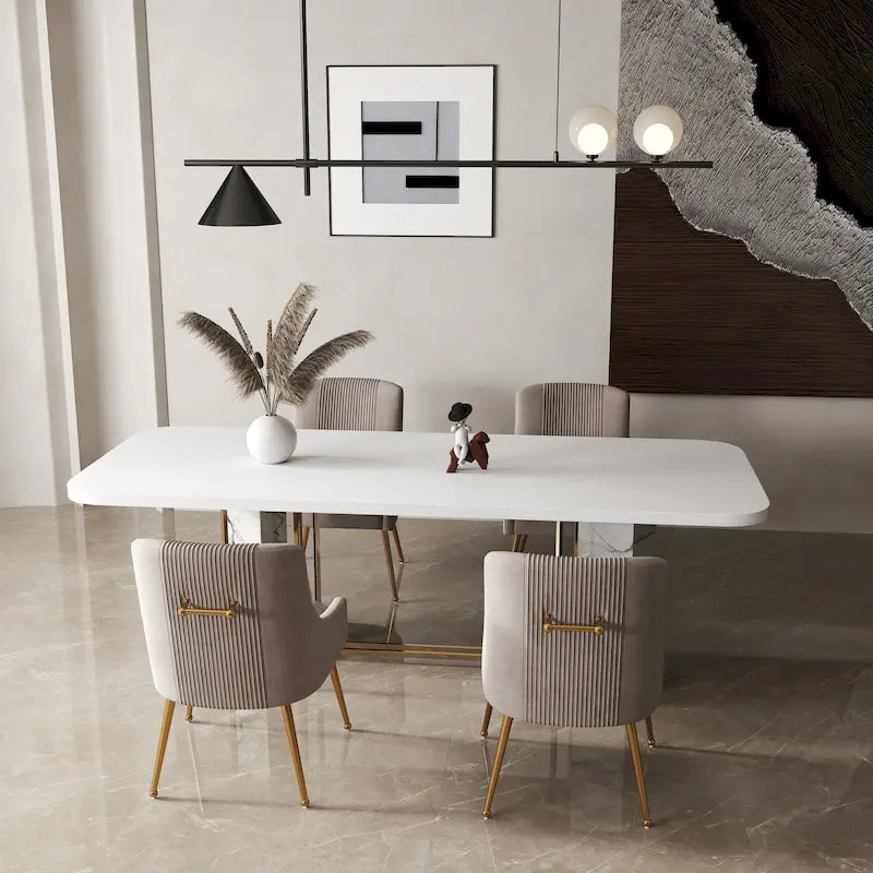 Chaise de salle à manger ou de coiffeuse en velours plissé bouclé style glamour moderne (lot de 2) avec poignée arrière