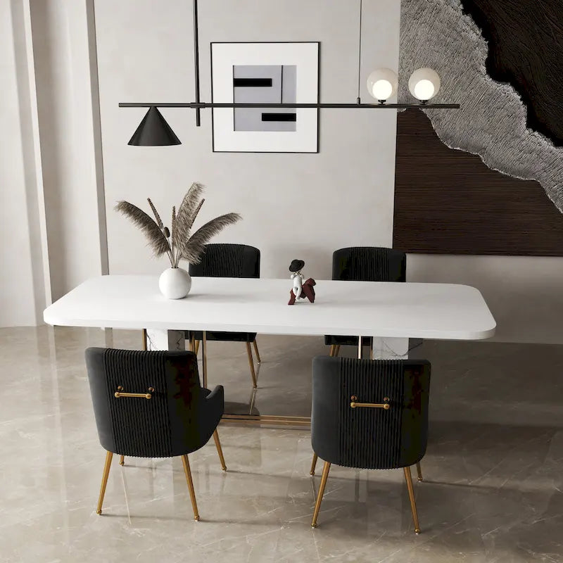 Chaise de salle à manger ou de coiffeuse en velours plissé bouclé style glamour moderne (lot de 2) avec poignée arrière