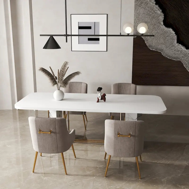 Chaise de salle à manger ou de coiffeuse en velours plissé bouclé style glamour moderne (lot de 2) avec poignée arrière