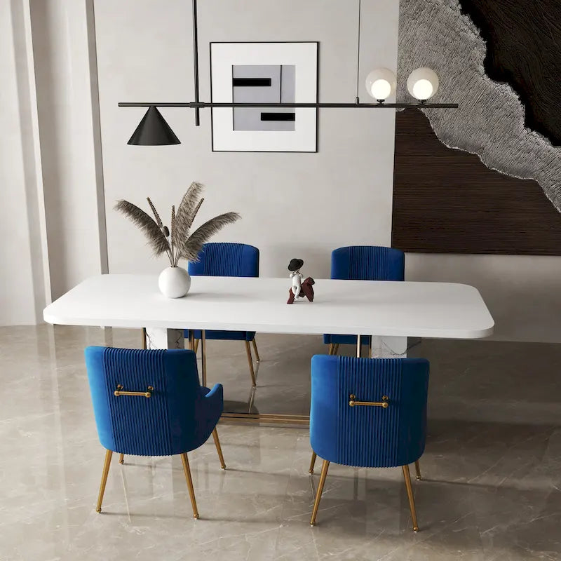 Chaise de salle à manger ou de coiffeuse en velours plissé bouclé style glamour moderne (lot de 2) avec poignée arrière