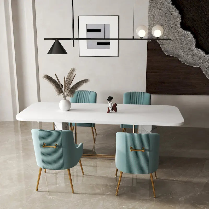 Chaise de salle à manger ou de coiffeuse en velours plissé bouclé style glamour moderne (lot de 2) avec poignée arrière