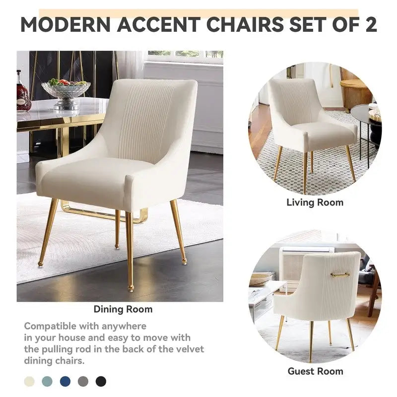Chaise de salle à manger ou de coiffeuse en velours plissé bouclé style glamour moderne (lot de 2) avec poignée arrière