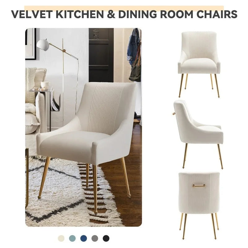 Chaise de salle à manger ou de coiffeuse en velours plissé bouclé style glamour moderne (lot de 2) avec poignée arrière