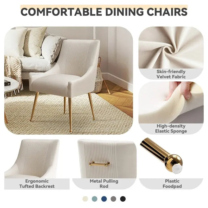 Chaise de salle à manger ou de coiffeuse en velours plissé bouclé style glamour moderne (lot de 2) avec poignée arrière