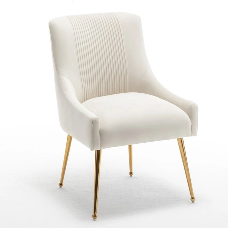 Chaise de salle à manger ou de coiffeuse en velours plissé bouclé style glamour moderne (lot de 2) avec poignée arrière