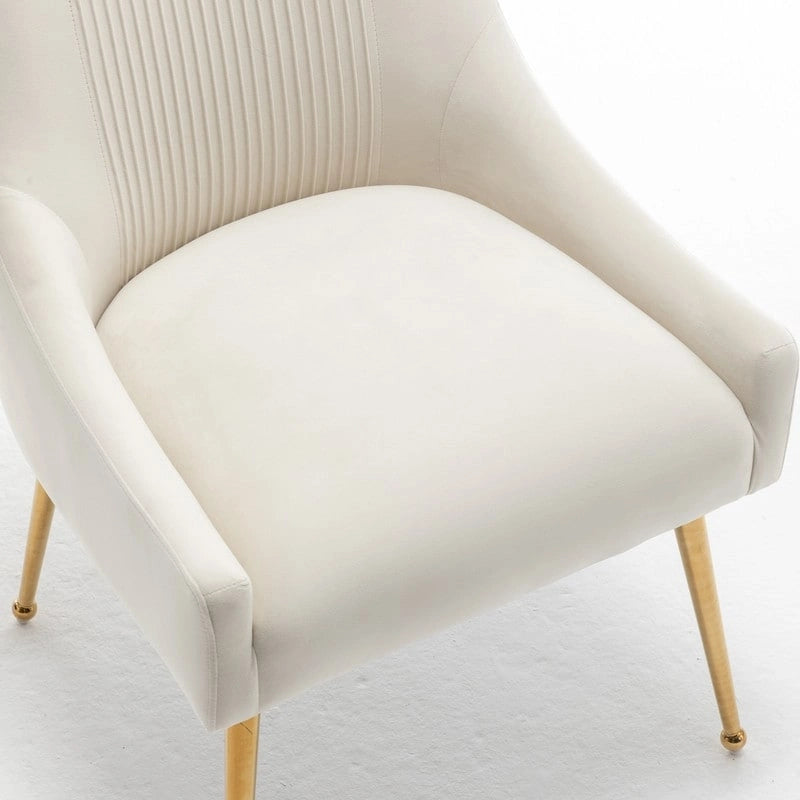 Chaise de salle à manger ou de coiffeuse en velours plissé bouclé style glamour moderne (lot de 2) avec poignée arrière