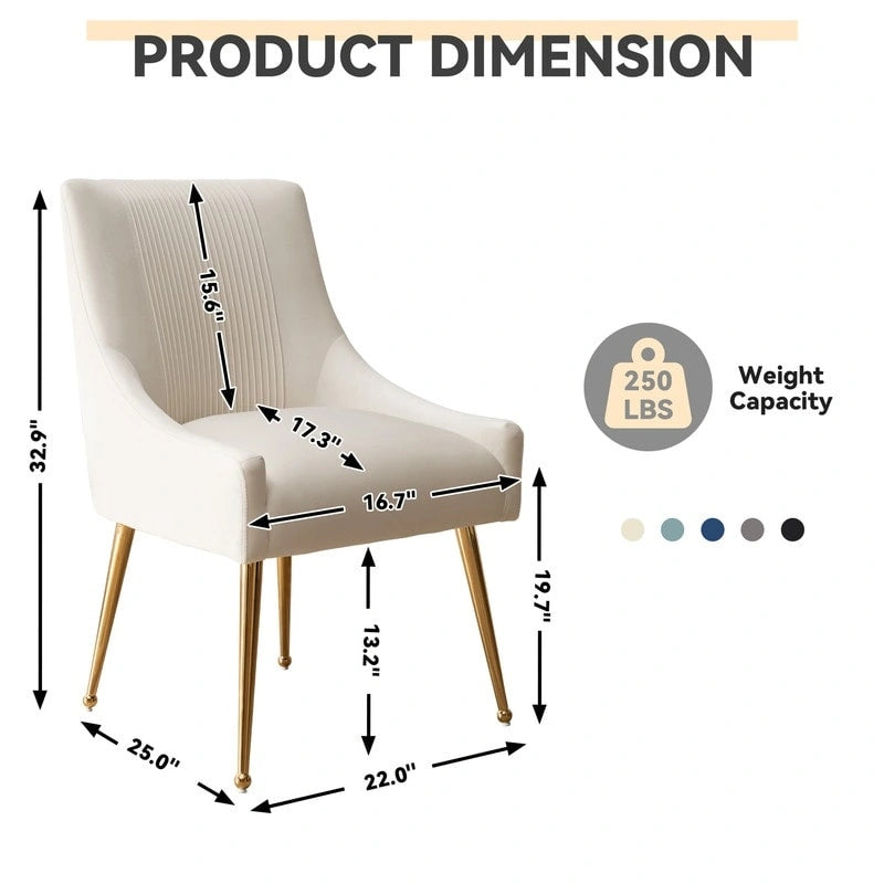 Chaise de salle à manger ou de coiffeuse en velours plissé bouclé style glamour moderne (lot de 2) avec poignée arrière