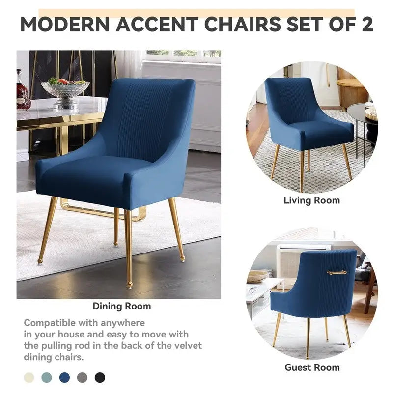Chaise de salle à manger ou de coiffeuse en velours plissé bouclé style glamour moderne (lot de 2) avec poignée arrière