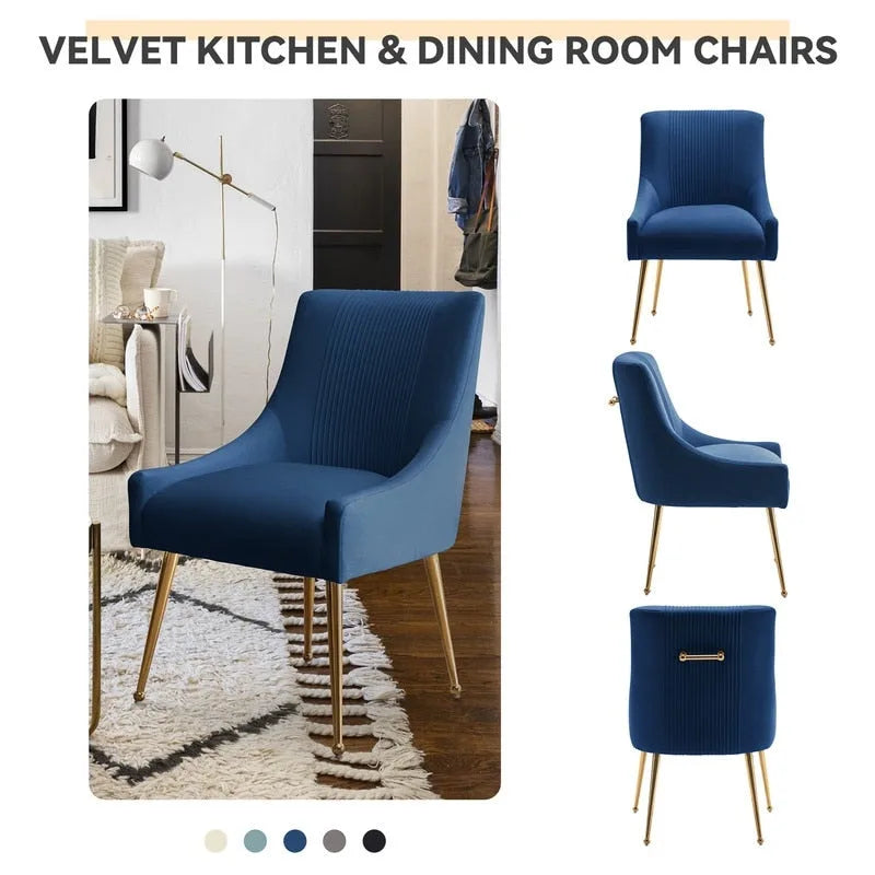 Chaise de salle à manger ou de coiffeuse en velours plissé bouclé style glamour moderne (lot de 2) avec poignée arrière