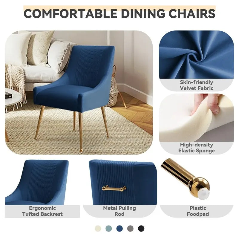 Chaise de salle à manger ou de coiffeuse en velours plissé bouclé style glamour moderne (lot de 2) avec poignée arrière