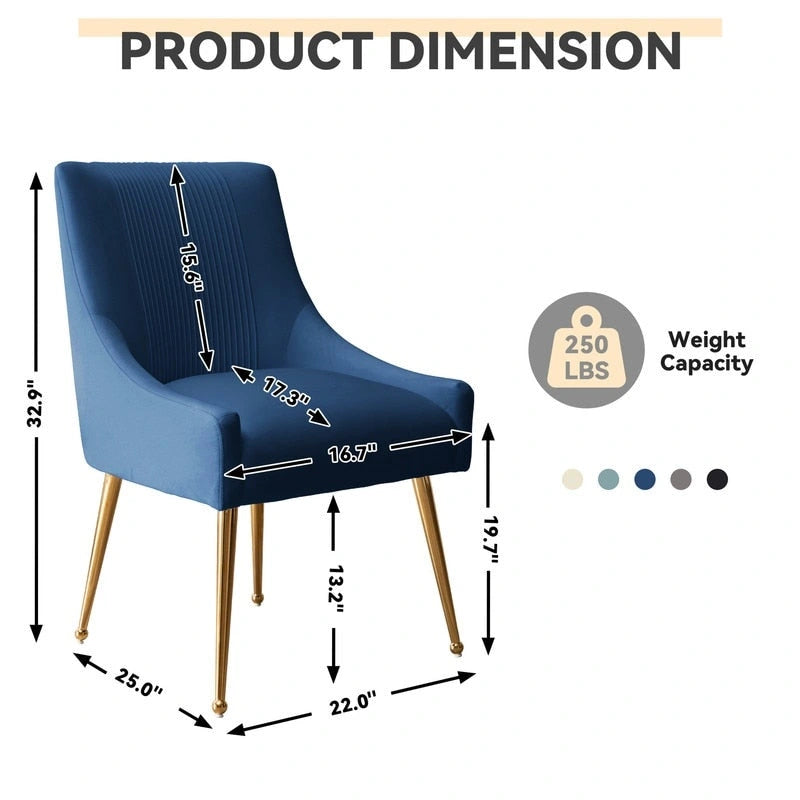 Chaise de salle à manger ou de coiffeuse en velours plissé bouclé style glamour moderne (lot de 2) avec poignée arrière