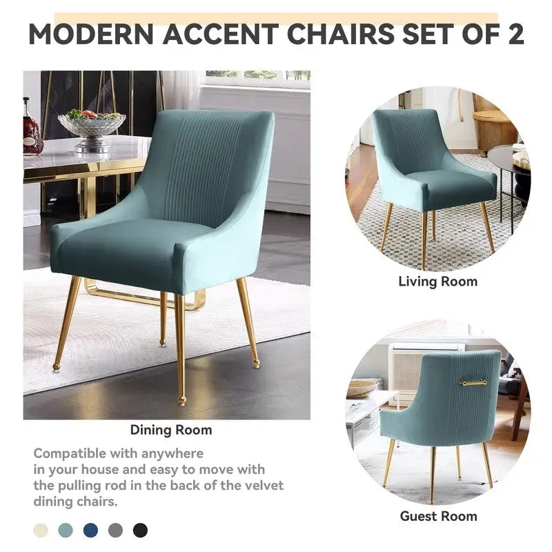 Chaise de salle à manger ou de coiffeuse en velours plissé bouclé style glamour moderne (lot de 2) avec poignée arrière