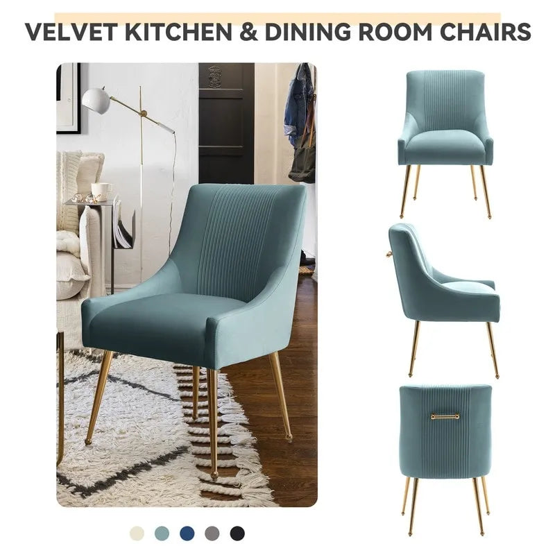 Chaise de salle à manger ou de coiffeuse en velours plissé bouclé style glamour moderne (lot de 2) avec poignée arrière