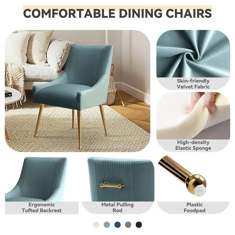 Chaise de salle à manger ou de coiffeuse en velours plissé bouclé style glamour moderne (lot de 2) avec poignée arrière