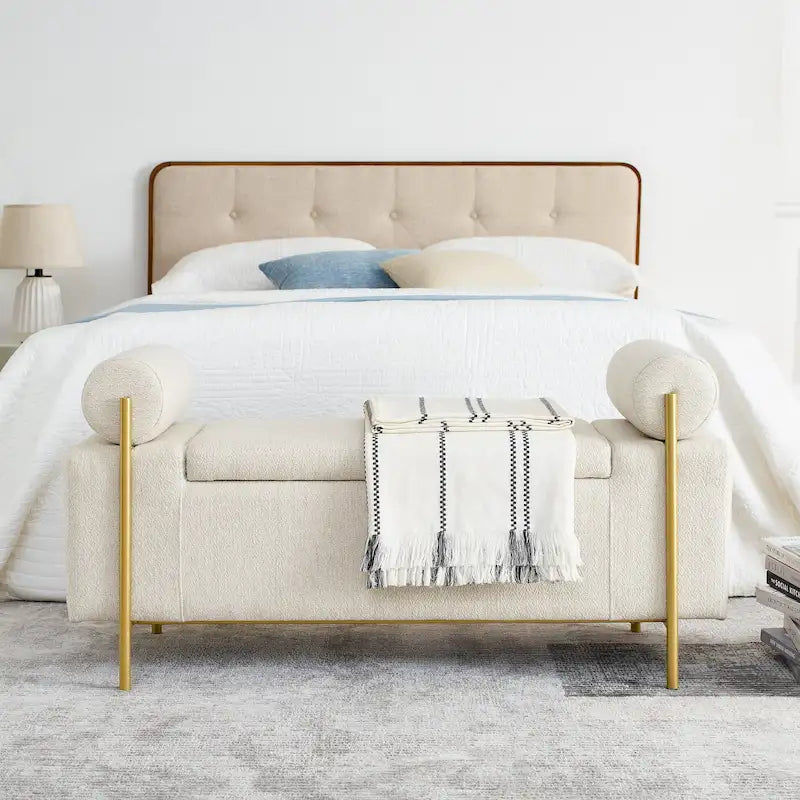 Banc de rangement élégant en velours capitonné