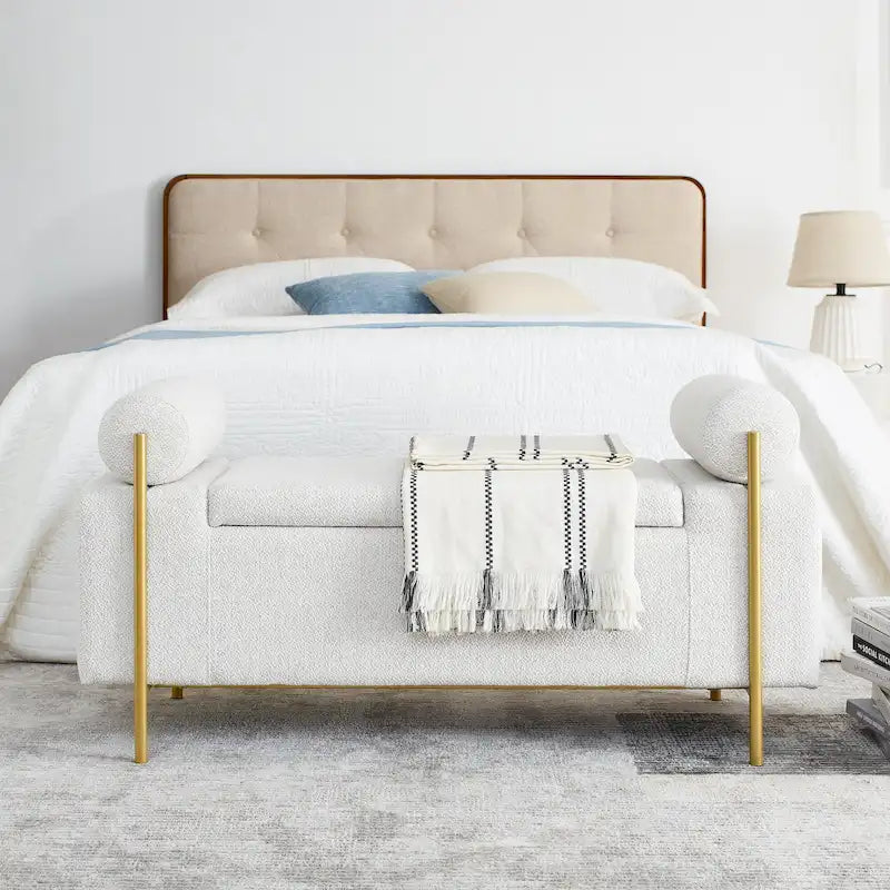 Banc de rangement élégant en velours capitonné