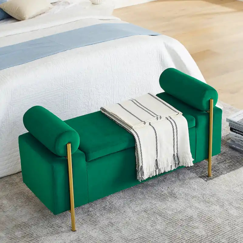 Banc de rangement élégant en velours capitonné