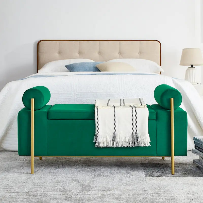 Banc de rangement élégant en velours capitonné