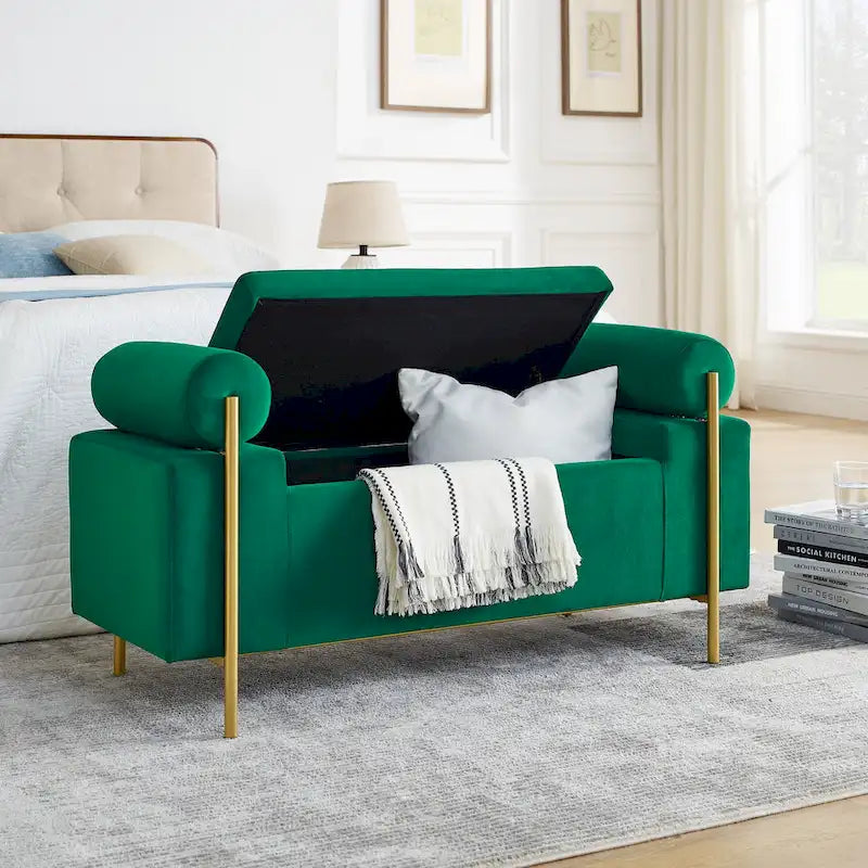 Banc de rangement élégant en velours capitonné
