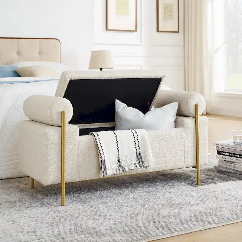 Banc de rangement élégant en velours capitonné