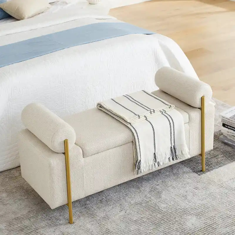 Banc de rangement élégant en velours capitonné