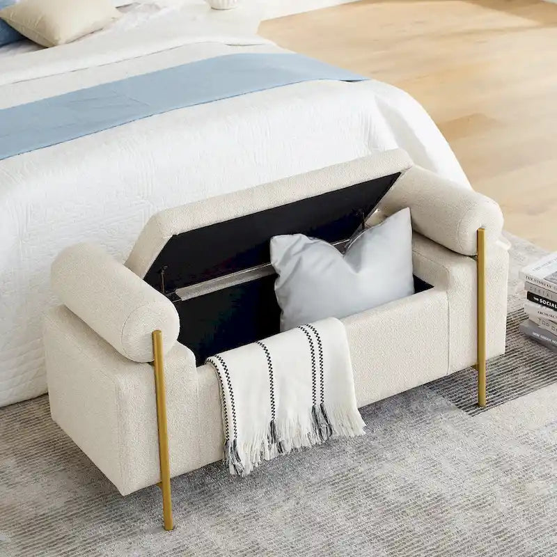 Banc de rangement élégant en velours capitonné