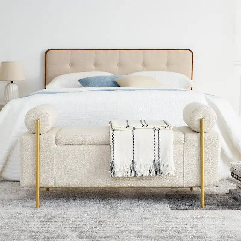 Banc de rangement élégant en velours capitonné