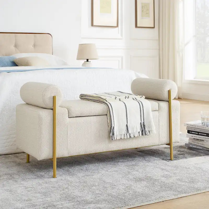 Banc de rangement élégant en velours capitonné