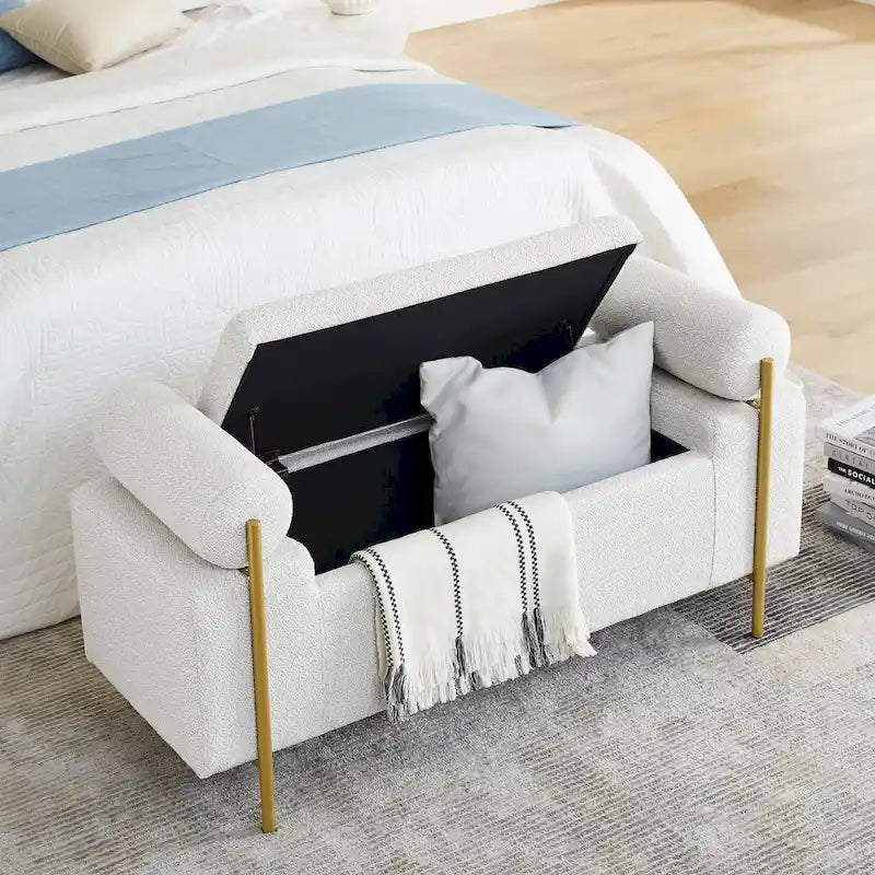 Banc de rangement élégant en velours capitonné