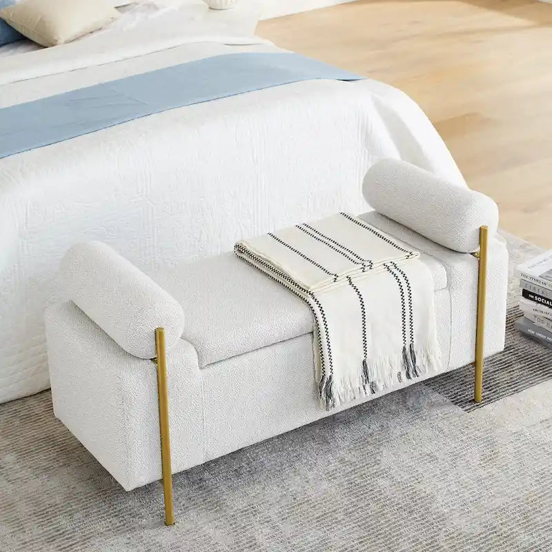 Banc de rangement élégant en velours capitonné