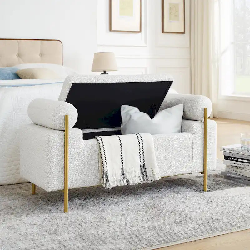 Banc de rangement élégant en velours capitonné