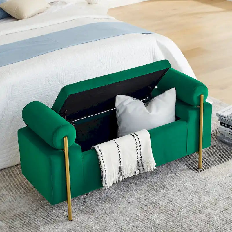 Banc de rangement élégant en velours capitonné