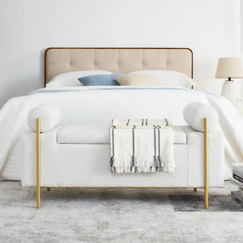 Banc de rangement élégant en velours capitonné