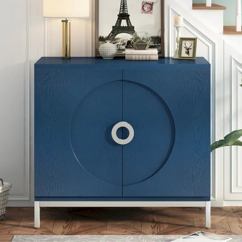 Meuble de rangement simple, Meuble d'appoint avec placage en bois massif et pieds en métal pour salon, entrée, salle à manger