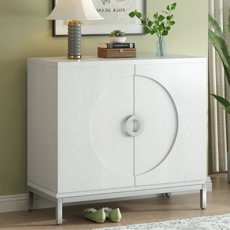 Meuble de rangement simple, Meuble d'appoint avec placage en bois massif et pieds en métal pour salon, entrée, salle à manger